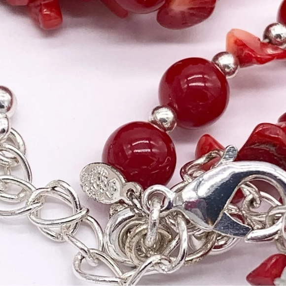 Premier Designs Red Beaded 3-Strand Silver Necklace - Picture 3 of 3